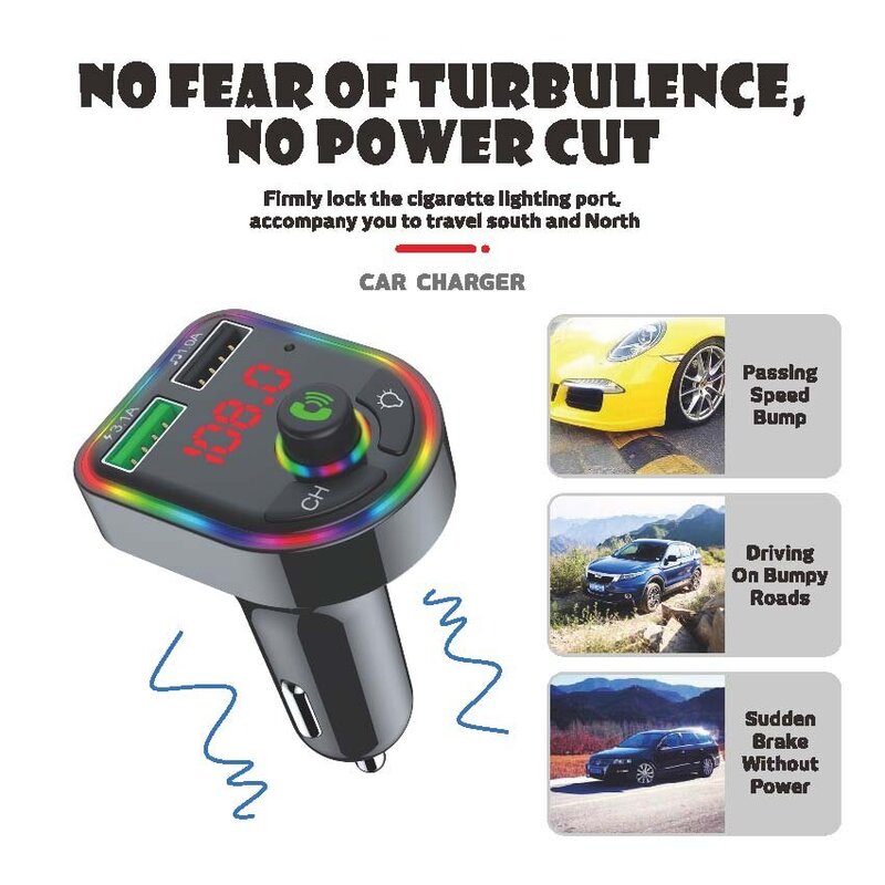 Olaf Dual USB Car Charger เครื่องส่งสัญญาณ FM บลูทูธ5.0ไร้สายแฮนด์ฟรี3.1A MP3การ์ดเพลง U Disk AUX fast Charger