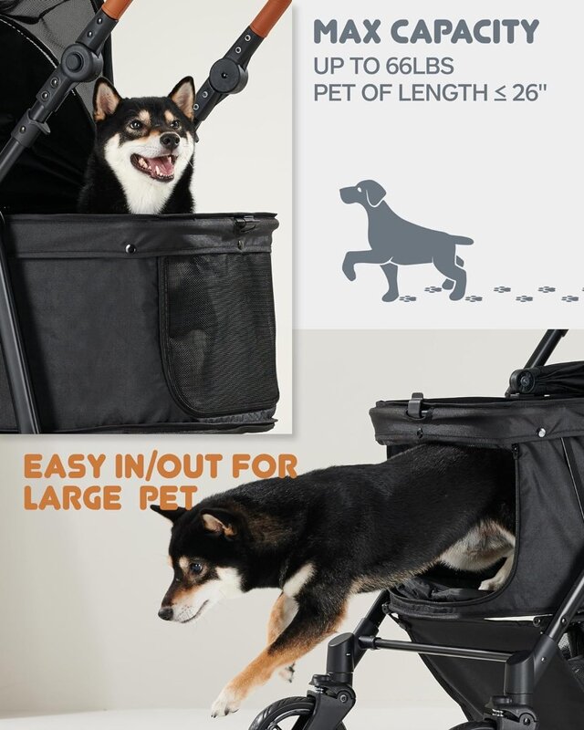 Carrinho de estimação médio para cães e gatos, alça ajustável, dossel 180 °, 4 rodas para cães médios e grandes, até £ 66