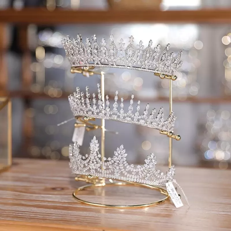 Cristal coroa bandana display rack metal ouro princesa coroa suporte headwear organizador armazenamento