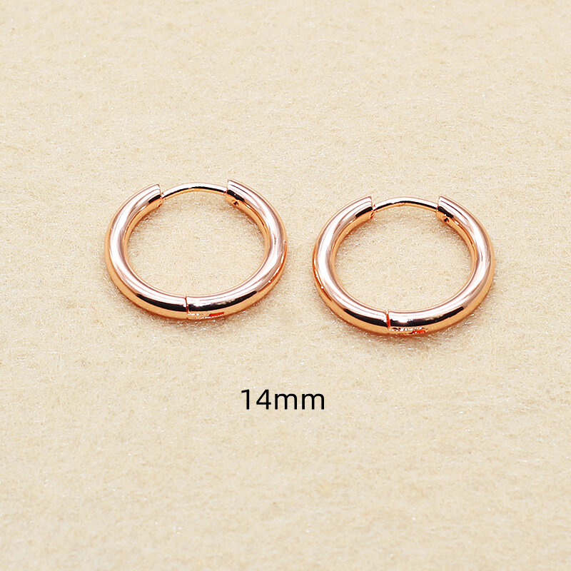 1451 Men Women Hoop Earrings 14MM Rose Gold Color Circle 2.5mm 316l Stainless Steel Earring IP Plating No Fade Allergy Free