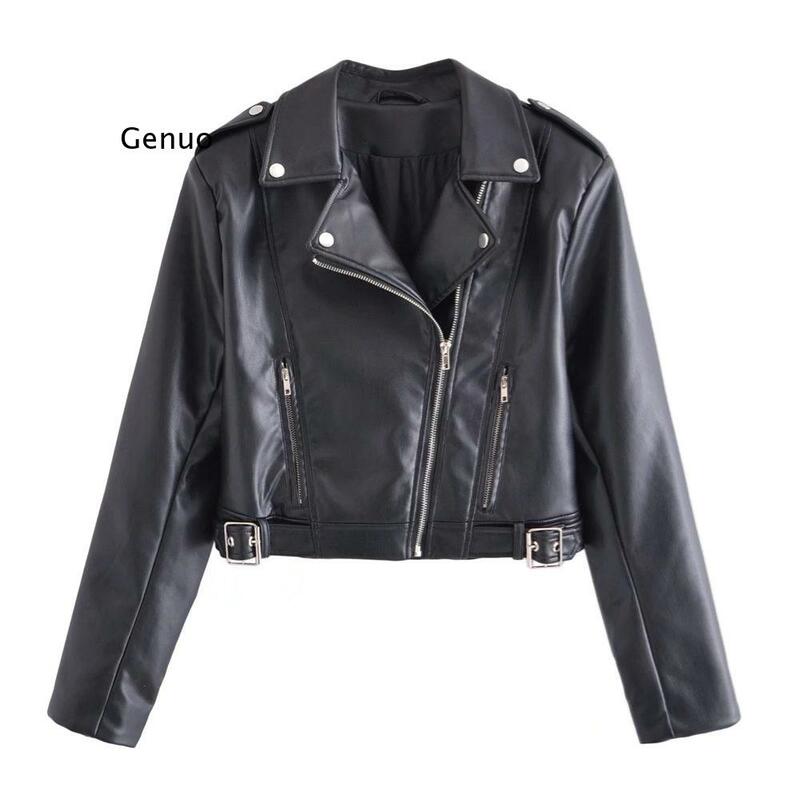 Женская короткая мотоциклетная куртка PB & ZA, куртка из искусственной кожи с лацканами и ремнем в стиле ретро, одежда для лета, 2022