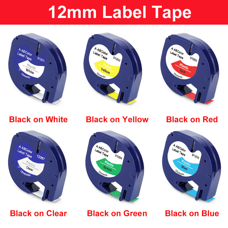 Muticolor 91201 Compatible Dymo LetraTag Label Tape 12267 91202 91203 91204 12mm LT Tape for Dymo LT-100H LT100T XM Label Maker