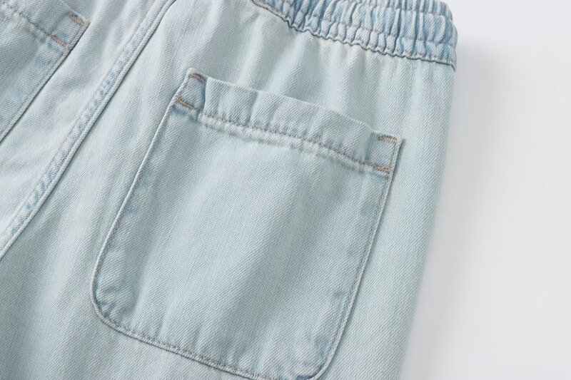 Calça jeans de cintura alta feminina, calça de jogging retrô, bolso elástico na cintura, moda chique, feminina, 2022