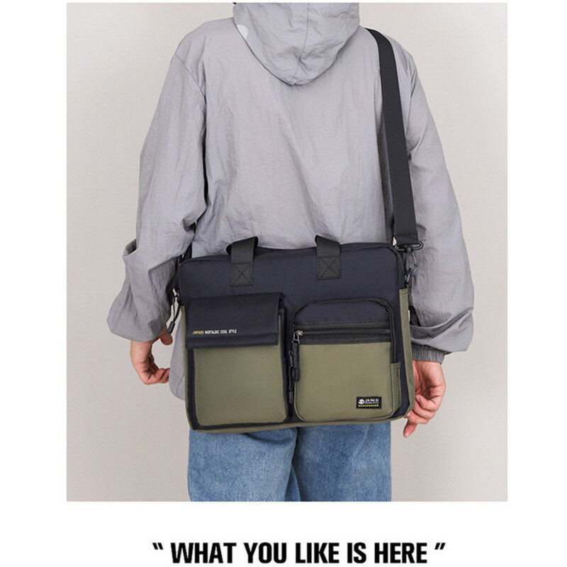 OYIXINGER-maletín con múltiples bolsillos para hombre, bolso de hombro para estudiante de moda para ordenador portátil de 14,1 ", bolso de nailon impermeable para documentos