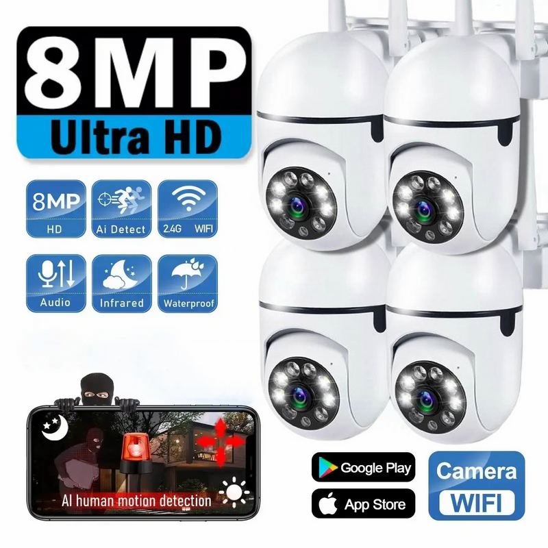 8mp Wifi Draadloze Beveiligingsmonitor Camera 'S Kleuren Nachtzicht Ptz Cam Smart Home Cctv Hd Bewakingscamera Ai Human Tracking