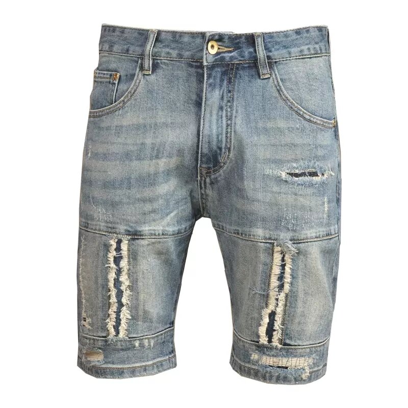 Fashion Designer Summer Men Jeans Retro Blue Elastic Slim Fit Ripped Short Jeans Spliced Designer Hip Hop Denim Shorts Hombre
