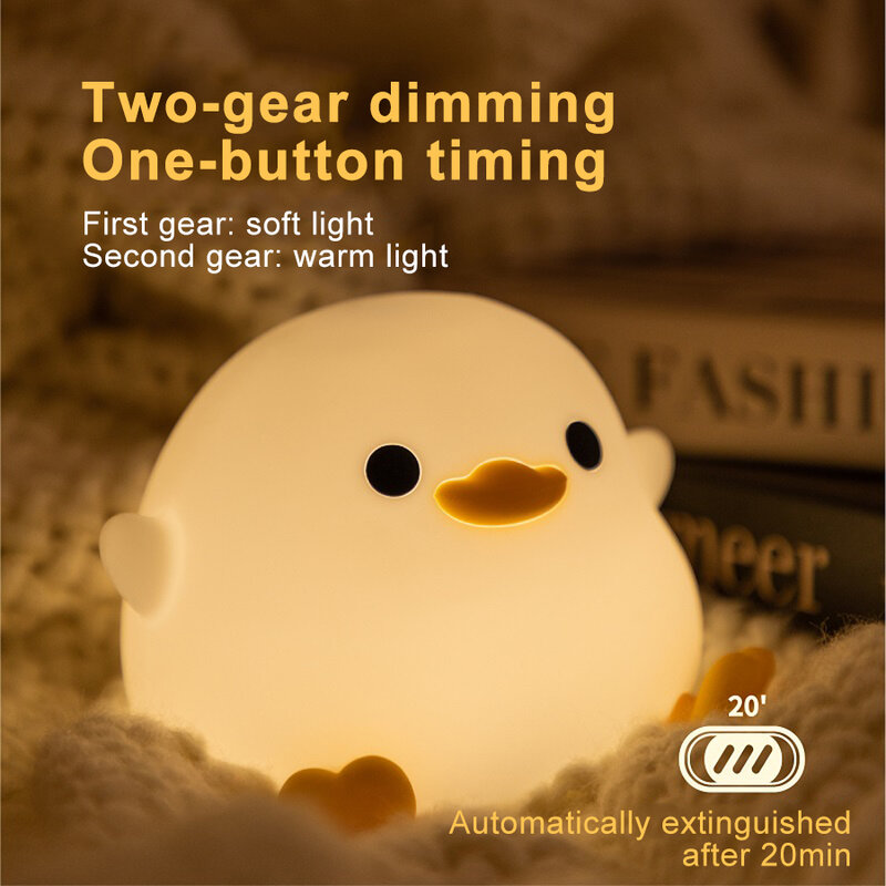 LED Night light Cute duck Cartoon animals lampada in Silicone per bambini kid Touch Sensor Timing USB ricaricabile per regali di compleanno
