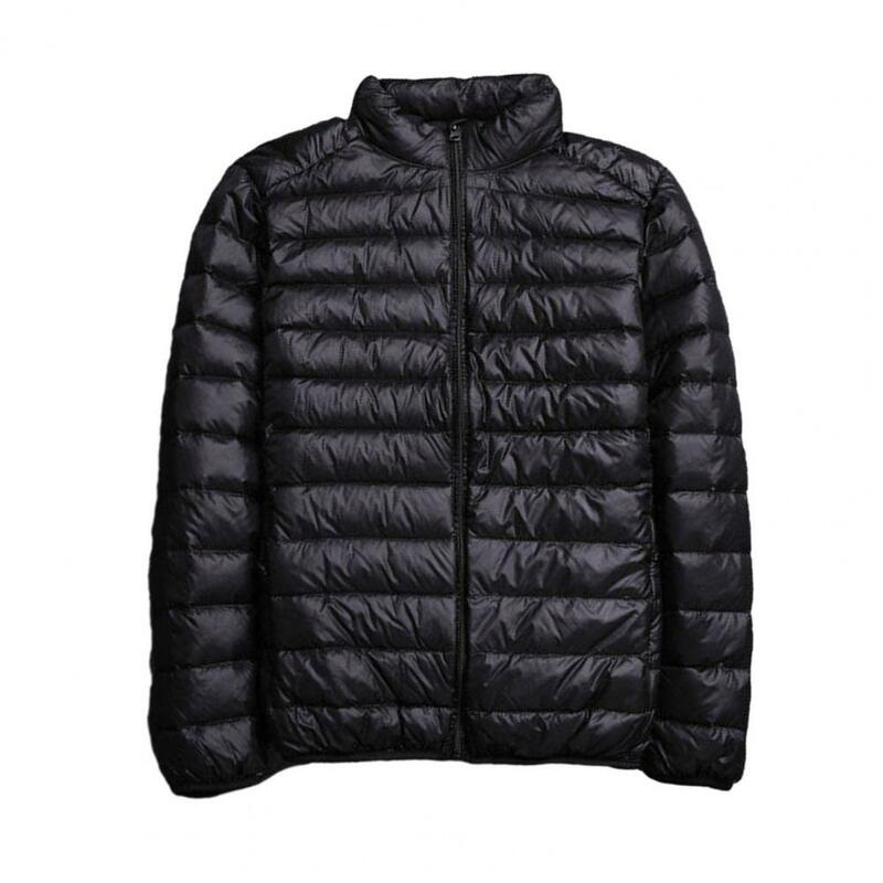 Men Winter Jacket Men's Stand Collar Padded Jacket with Zipper Placket Pockets Lightweight Quilt Coat for Autumn Winter Solid