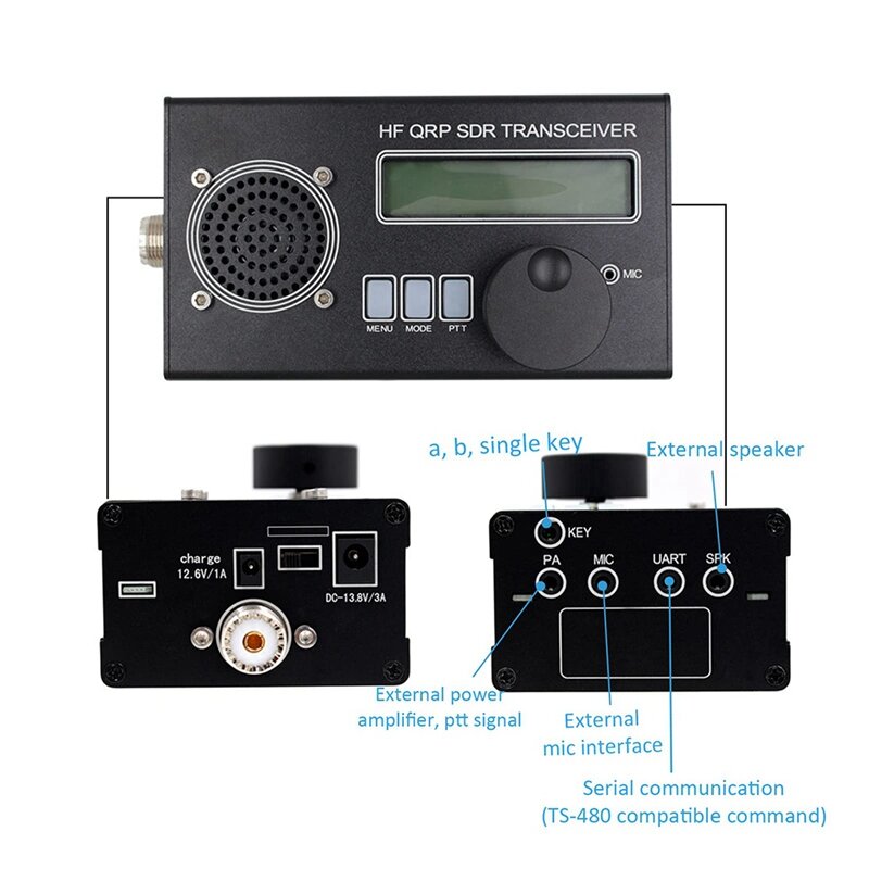 短波ラジオトランシーバー、8バンド、フルモード、usdr、sdr、qrp、USB、lsb、cw、am、fmなど。信号受信モードusプラグ、受信モード