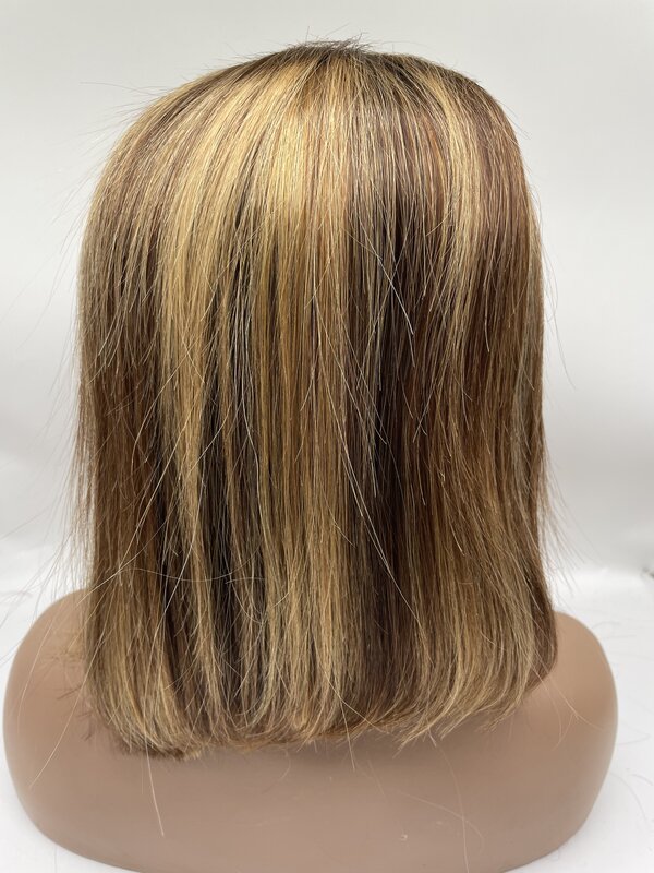 N.L.W P4/27 kolorowe koronkowe peruki z przodu ludzkiego włosa 13*4 krótki Bob proste ludzkie peruki 12-calowe przednie włosy dla kobiet o 180% gęstości
