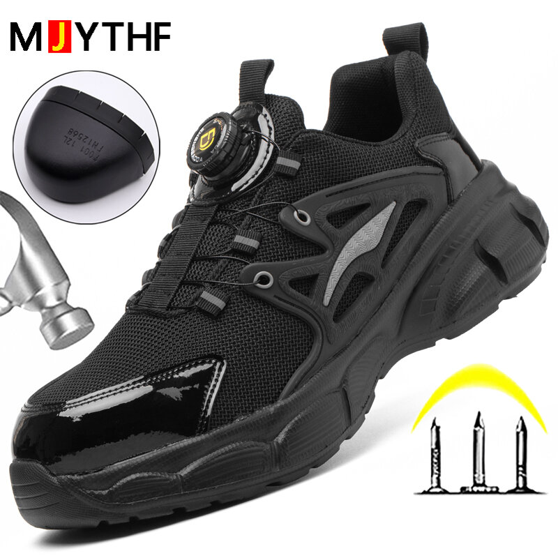 New Work Safety Shoes Anti-smash Anti Puncture Protective Shoes Rotating Buttons Work Shoes Sneakers Lightweight Steel Toe Shoes