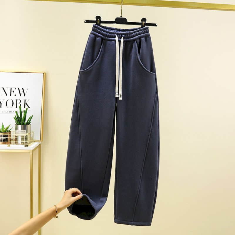Harem Pants Women Solid Plush Sporty Trousers Casual Vintage Elastic Waist Drawstring Streetwear Women Clothing Lantern Pants