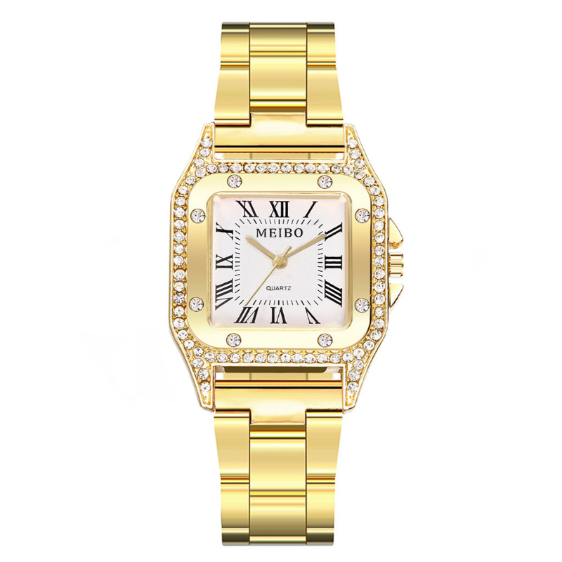 Модные квадратные женские часы, Роскошные Кварцевые наручные часы с браслетом из нержавеющей стали цвета розового золота, женские часы