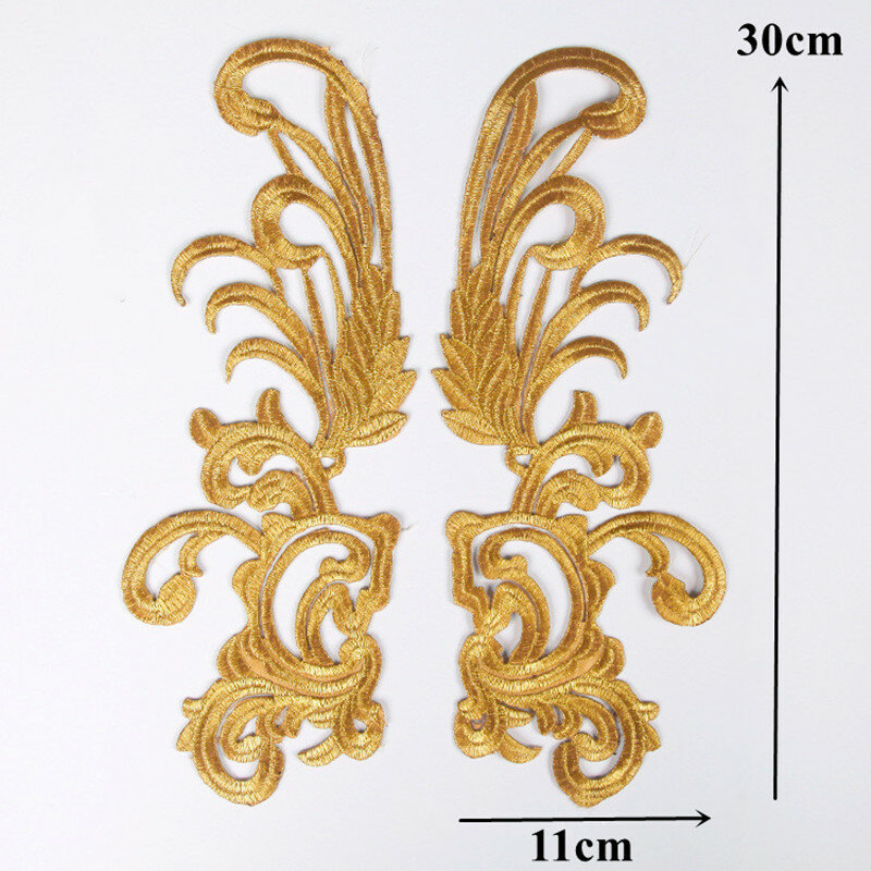 2 sztuk haftowane złoty kwiat barokowy aplikacja kołnierz żelaza szyć łatki w formie znaczków na ślub suknia ślubna ubrania sukienka dekoracyjne wyroby DIY