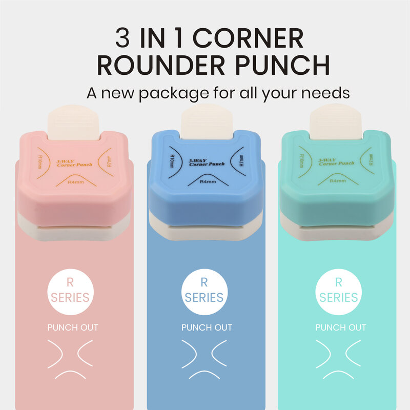 3-Way Corner Rounder Punch, 3 em 1 Cortador de Canto para Card Making, Laminado, Cardstock, Scrapbooking, 4mm, 7mm, 10mm