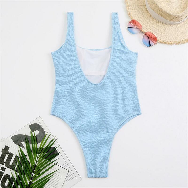 Breathable Swimsuit Stylish Candy Color Monokini Backless One-piece Swimsuit for Women Quick-drying Beachwear with for Summer