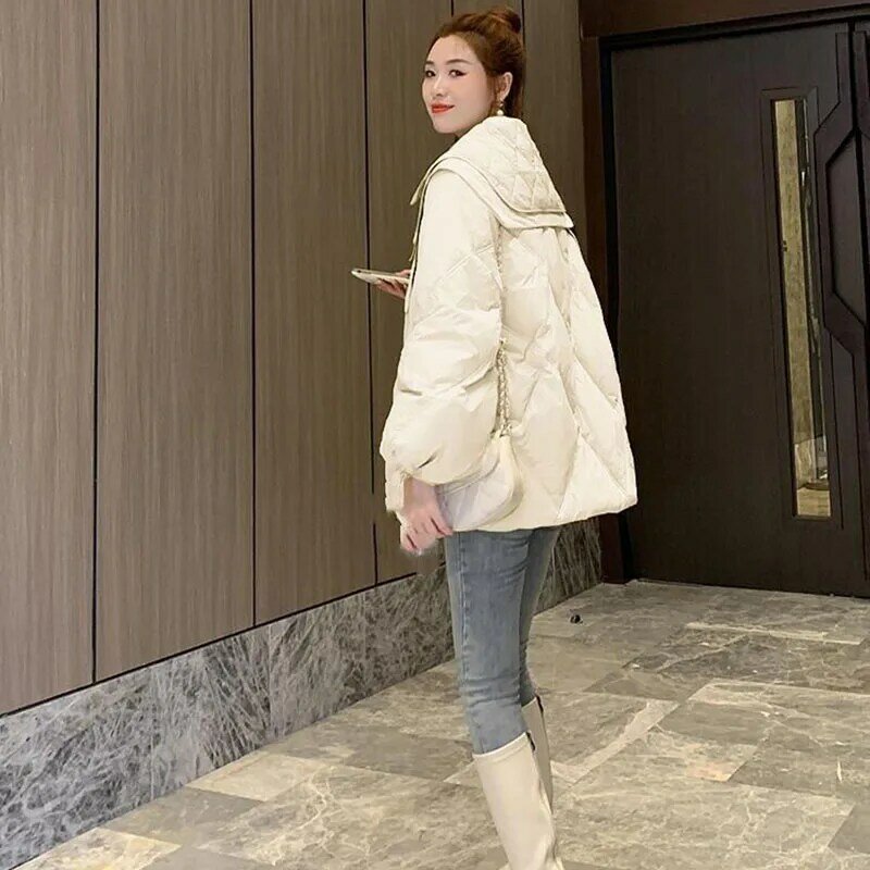 Jaket bulu angsa wanita baru perasaan desain longgar, mode Niche, gaya luar negeri, jaket bulu angsa putih Populer