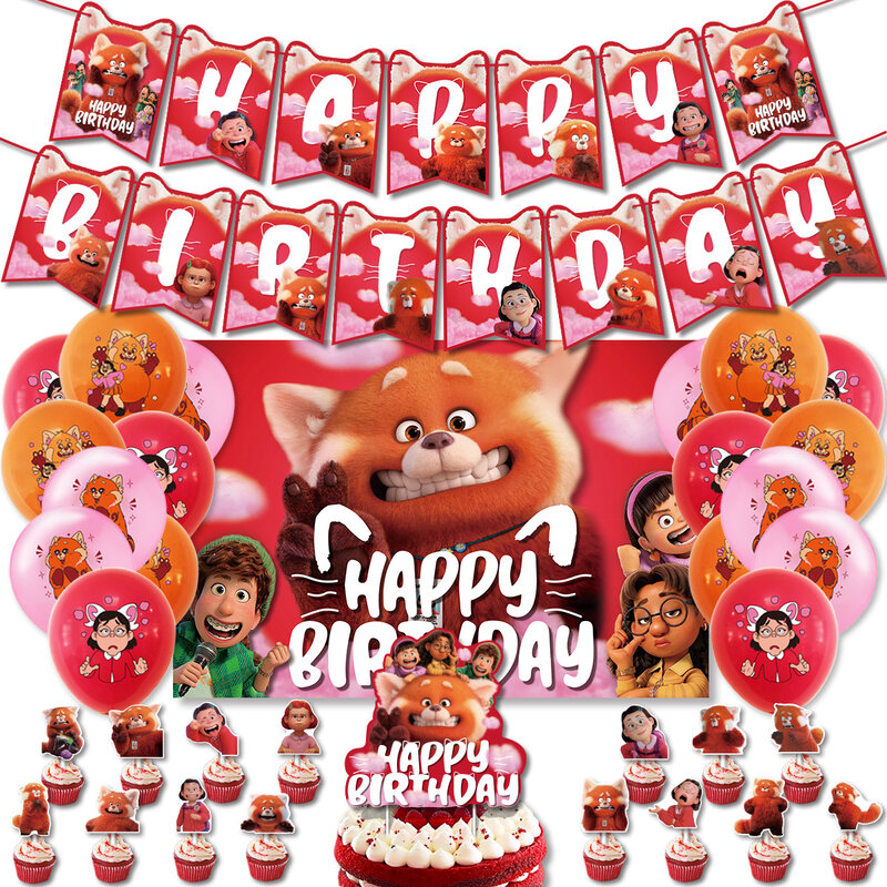 Disney Turning Red Party Supplies, Guardanapo de Papel, Toalha de Mesa, Pratos, Balões, Tema Panda, Baby Shower, Kids Birthday Party Decoration