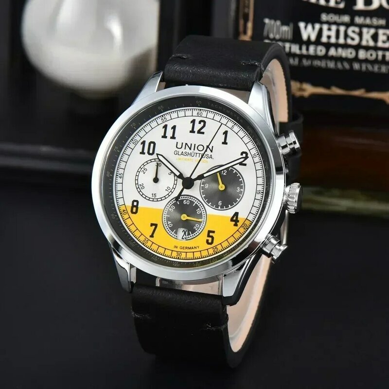 UNION-GLASHUTTE SA Relógio para homens, relógios de pulso quartzo, couro impermeável, relógio esportivo casual, frete grátis