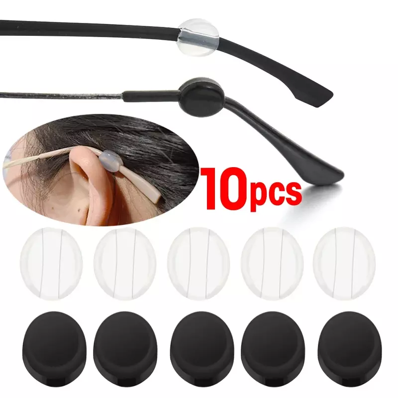 10 Buah Kacamata Anti Selip Silikon Transparan Kait Telinga Bulat Penahan Kacamata Elastis Kait Telinga Aksesori Kacamata