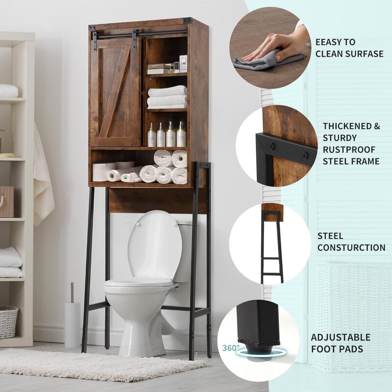 Mueble de baño con estante ajustable, organizador sobre inodoro, armario de almacenamiento, puerta corredera (marrón) para el hogar
