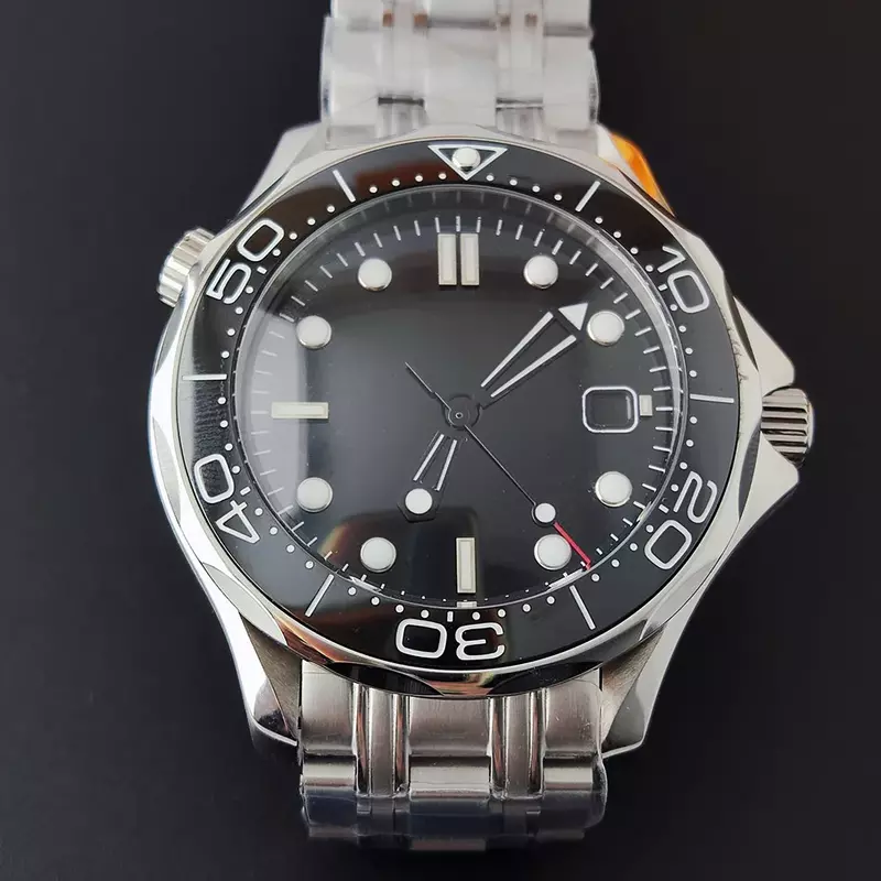 Relógios masculinos de mãos luminosas, faixa de aço inoxidável, Seamaster 300, NH36 movimento mecânico, acessórios, 42mm