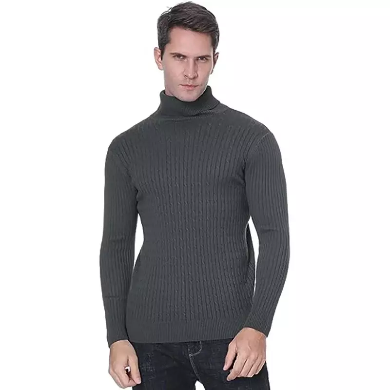 Suéter de malha de gola alta masculino, tops casuais, manter aquecido, fitness pulôveres, inverno