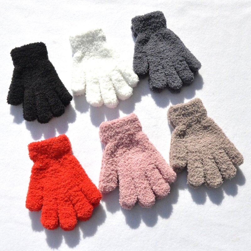 ถุงเท้าเด็กฤดูหนาวเด็ก Coral Fleece Thicken Baby Plush Furry Full Finger Mittens Soft ถุงมือเปิดปลายนิ้วอุ่น5-11Years เก่า
