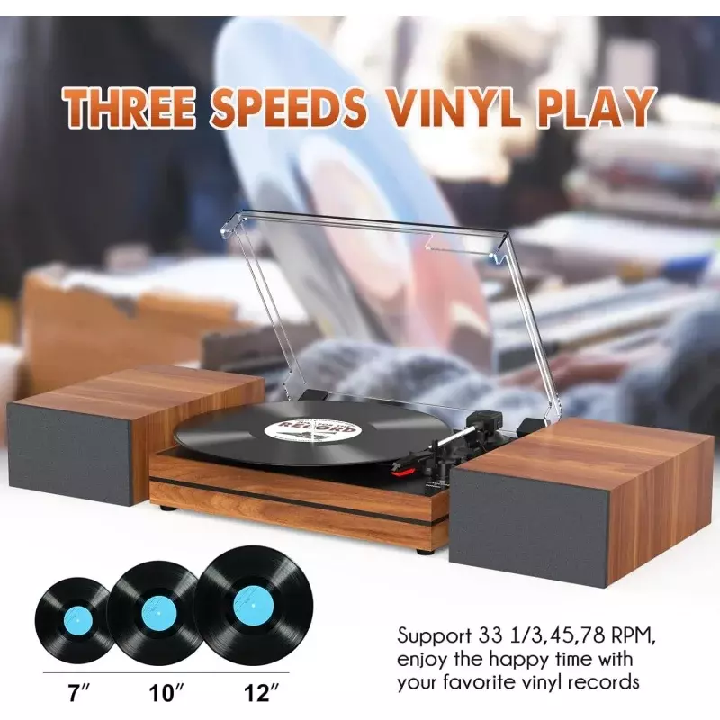 Pemutar rekaman antik dengan sabuk speaker eksternal, Drive meja putar untuk rekaman vinil speaker Stereo ganda pemutar LP mendukung 3 Sp