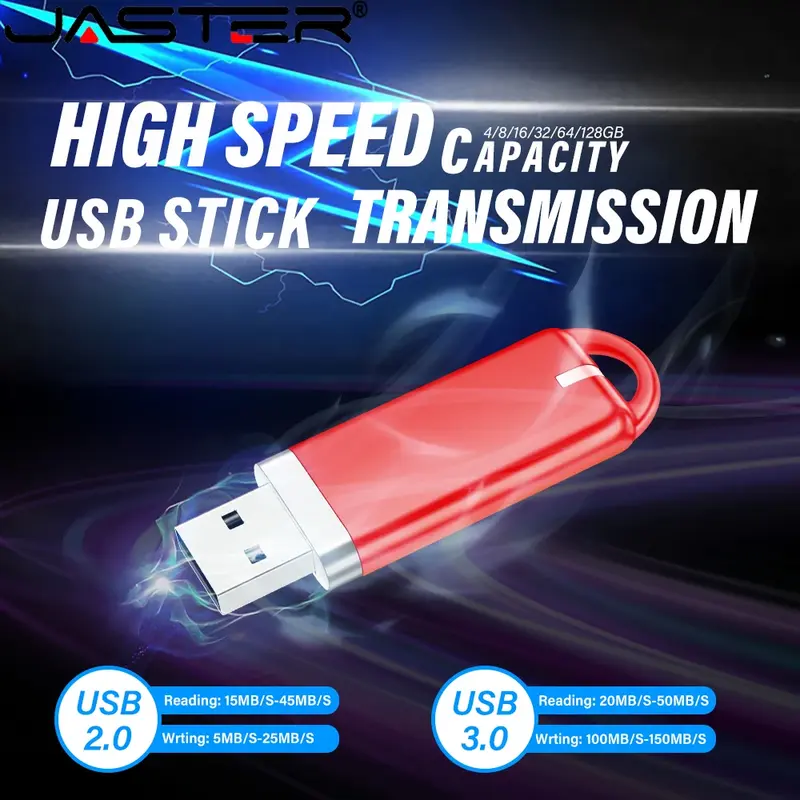 JASTER Red Plastic Flash Drive 128GB 64GB Waterproof U Disk 32G High Speed USB 2.0 16GB Real Capacity Memory Stick Business Gift