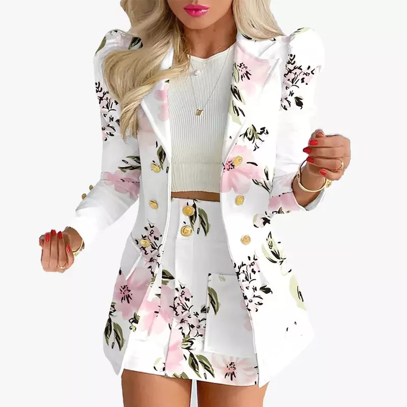 2023 autumn and winter women's new fashion suit temperament plaid printed casual skirt suit two-piece set