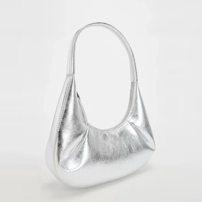 Luxus Silber Achsel Taschen für Frauen geste ppte Designer Handtaschen geraffte Umhängetasche weiche Halbmond Wolken tasche 2024 weibliche Clutch