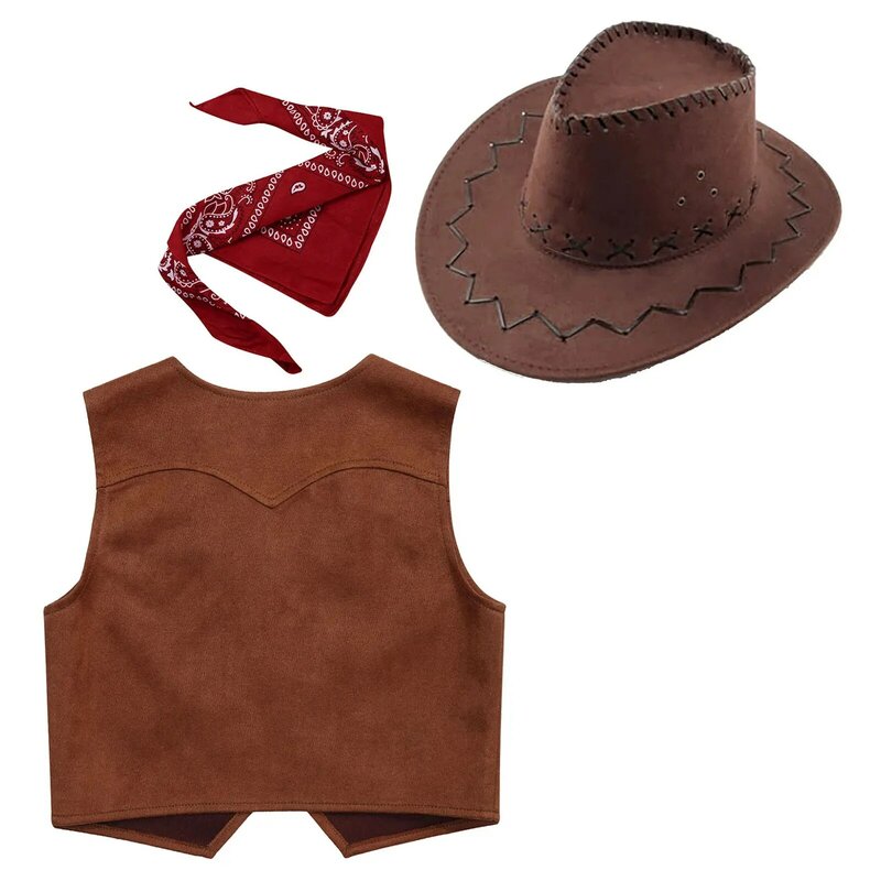 Wild West Cosplay Cowboy Cowgirl Costume Halloween Dress Up Clothes for Kids New Fringe gilet senza maniche con Bandanna Hat Set