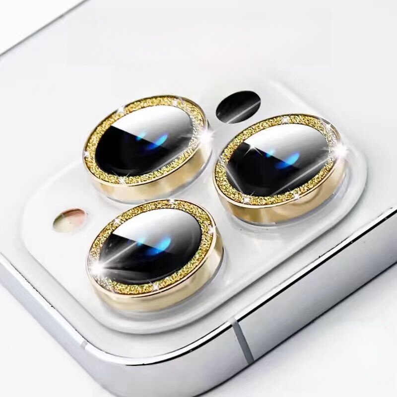 Protector de lente de cámara de vidrio de Metal brillante para mujer, cubierta de anillo para IPhone 15, 14, 13, 11Pro Max Plus, 12 Mini, 15Pro, 14Pro