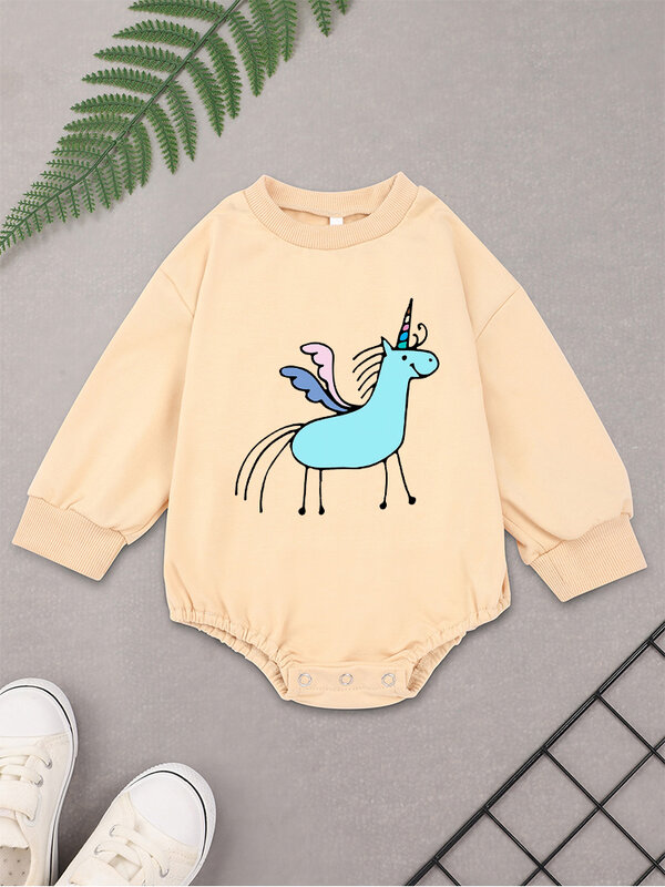 Cute Simple Unicorn Print Baby Girl Boy Clothes Bodysuit Cartoon Funny Casual Unisex Toddler Sweatshirt Cheap Fast Delivery