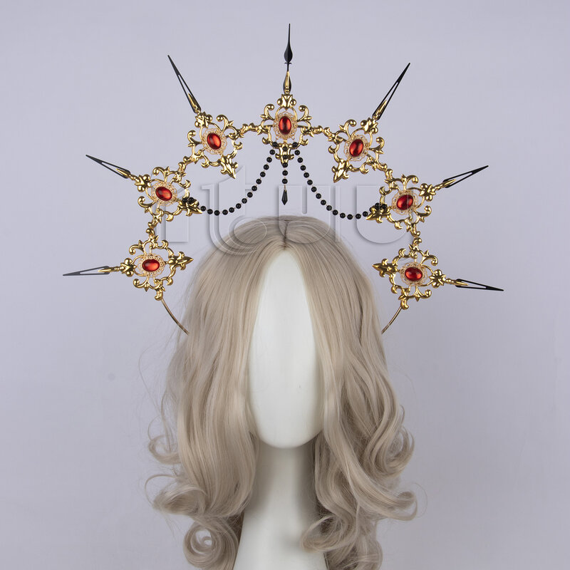 Lolita Gothic KC Halo Crown Headpiece Baroque Spike Queen Anna Tiara Sun Goddess Devil Headband Halloween Punk Hair Accessories