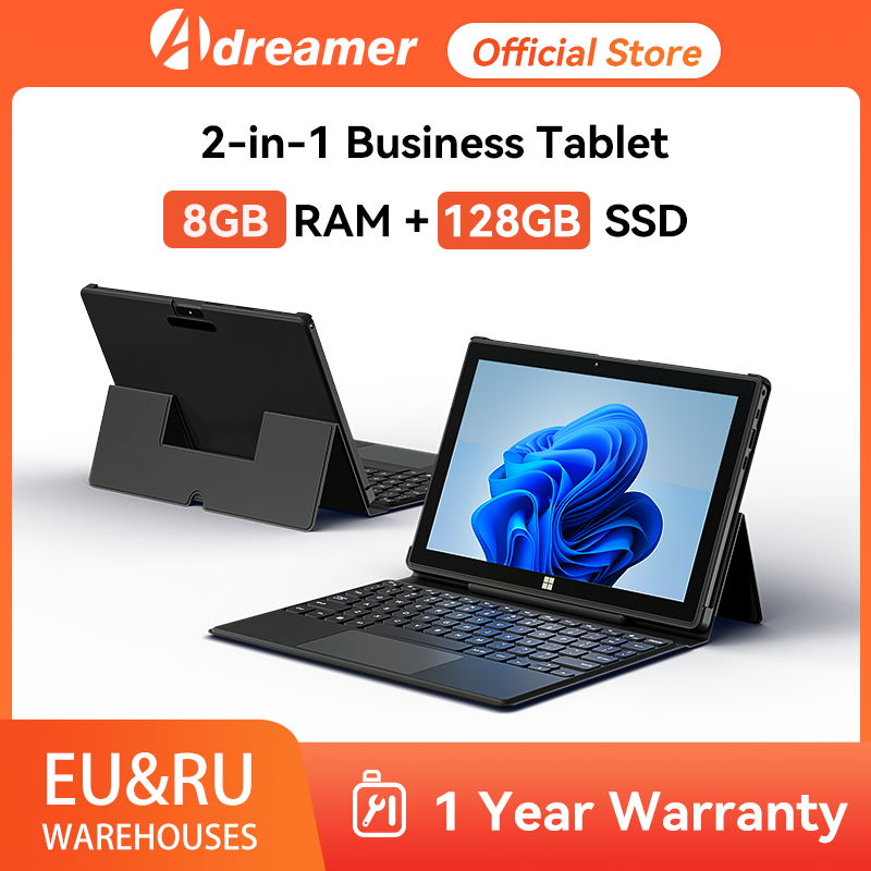 Adreamer 2 IN 1 Tablet Windows 10 Intel N4020C 10.1 Inch Touch Screen PC 8GB RAM 128GB SSD Mobile Office Tablet PC with Keyboard