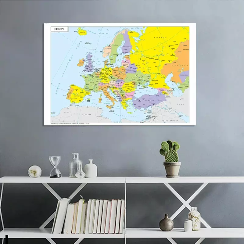 150*100 см, политическая карта Европы на французском языке, большой настенный плакат нанесение краски распылением на холст, гостиная, домашний декор, школьные принадлежности