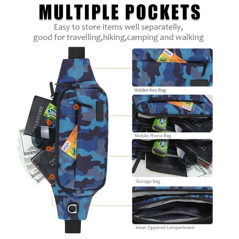 Waist Pack for Men Women Waterproof Camouflage Fanny Pack Adjustable Strap for Travel Sports Running crossbody belt bag riñonera