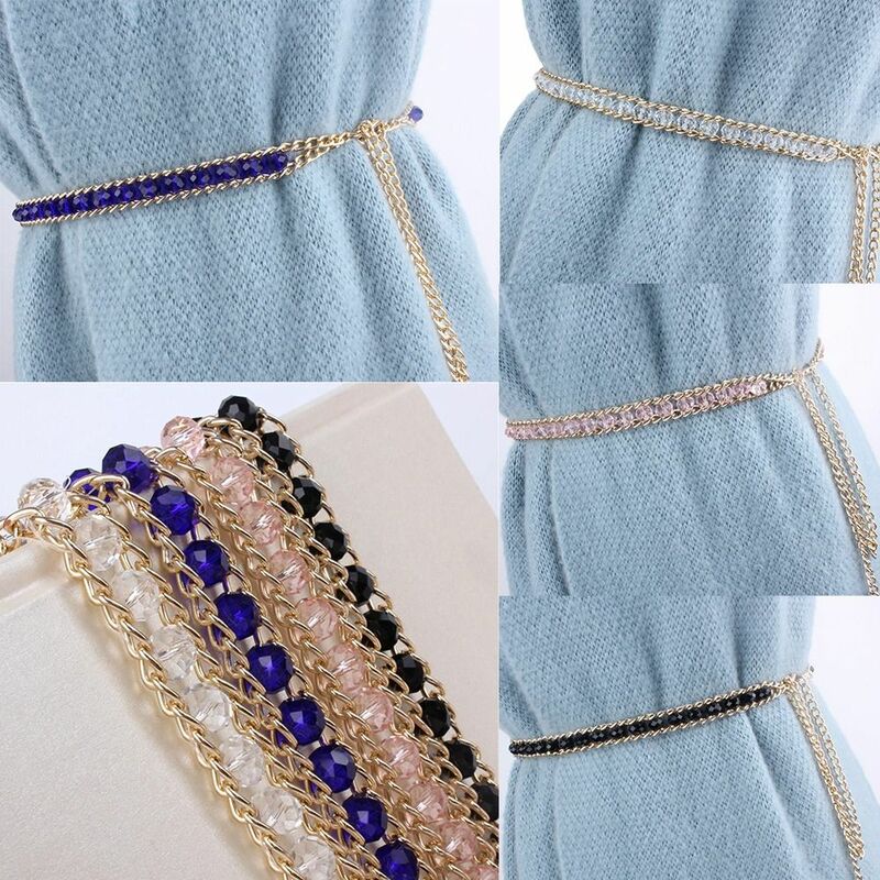 Cinturones de cadena de cintura de Metal ajustables, cadena de diamantes de imitación, cinturones largos de diseñador de alta calidad, pretina de Metal Vintage