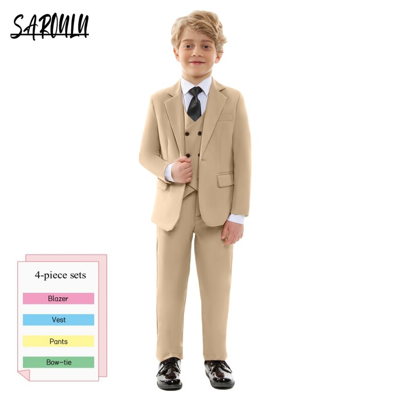 Модный костюм из четырех предметов для аристократических мальчиков, роскошная облегающая одежда, Официальный Школьный костюм HH019