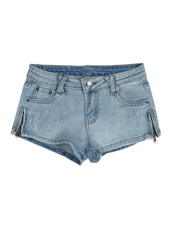 Jeans azul fino casual feminino, shorts split básico simples, moda americana sexy, rua, verão