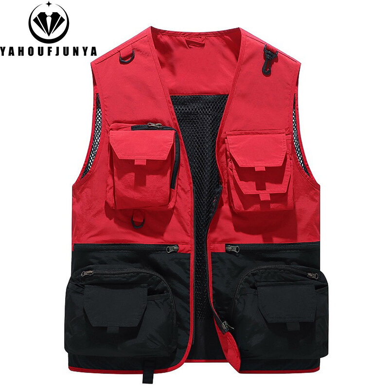 Men Spring Sleeveless Many Pocket Tool Webbed Breathable Vest Men Outdoors Fishing Camping Thin Utility Lightweight Vest Male