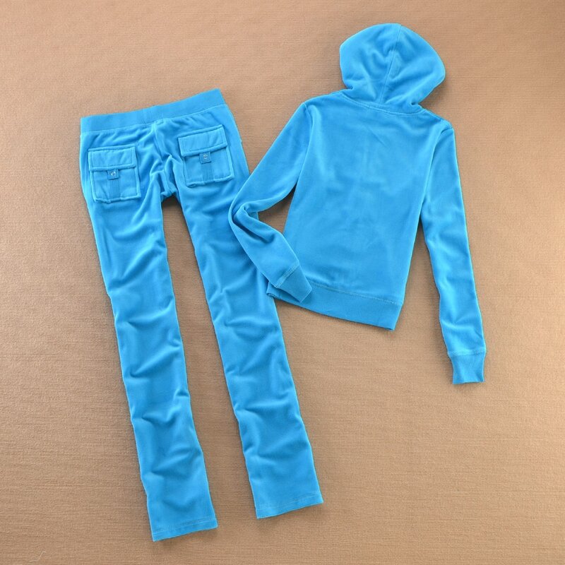 Y2K beludru wanita merek pakaian olahraga pakaian olahraga jaket bertudung risleting lengan panjang celana Velure berlian air setelan lari