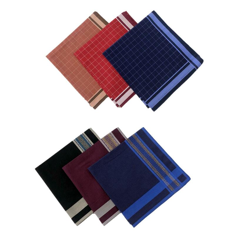 6Pcs Dark Plaid Handkerchief Hankies Classic Pocket Square Assorted Color