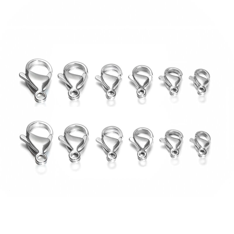 50Pcs/lot 9-15mm Stainless Steel Hooks Lobster Clasps Necklaces Beads Connectors Space Accessories for DIY Jewelry Making