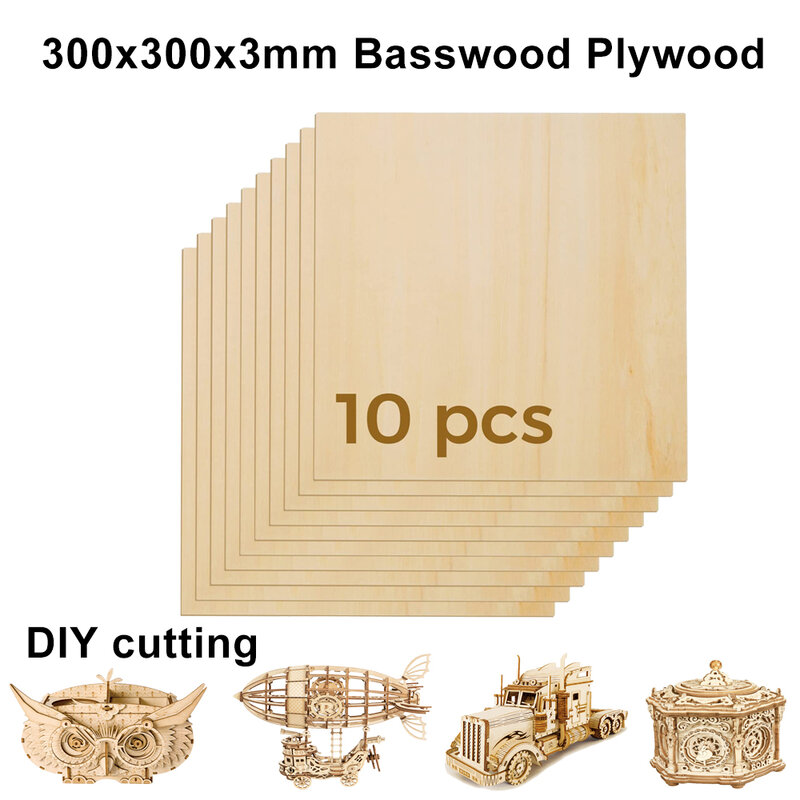 Lightweight Craft Board 300x300x3mm Plywood Basswood Sheets Unfinished Thin Wood Sheets for Laser Cutting Engraving DIY Modeling