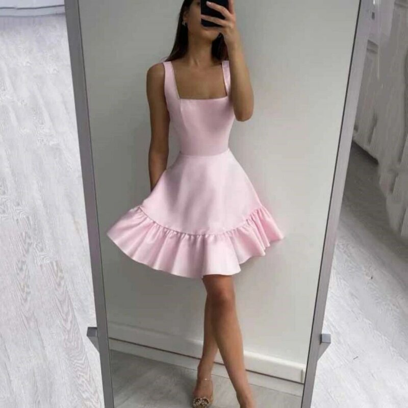 Sexy Party Dress For Women Simple Square Collar Backless Evening Gowns A Line Mini Length Beach Prom Dresses فساتين سهرة