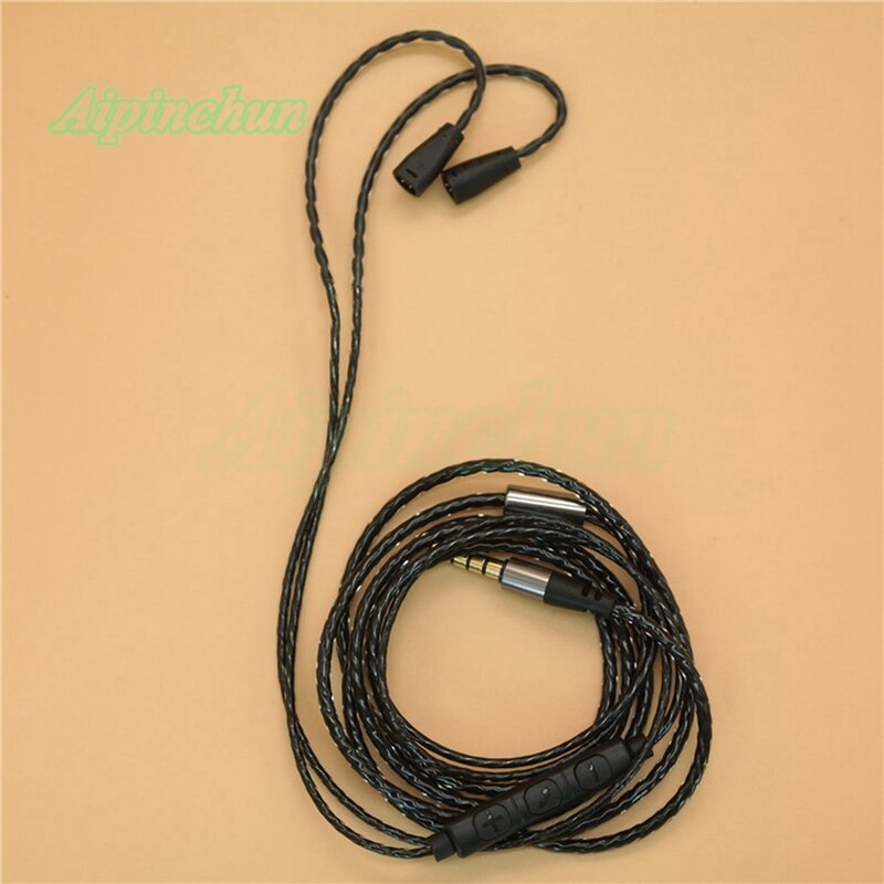 Черный Сменный кабель для наушников Aipinchun с микрофоном и регулятором громкости для IE8 IE80 IE8i