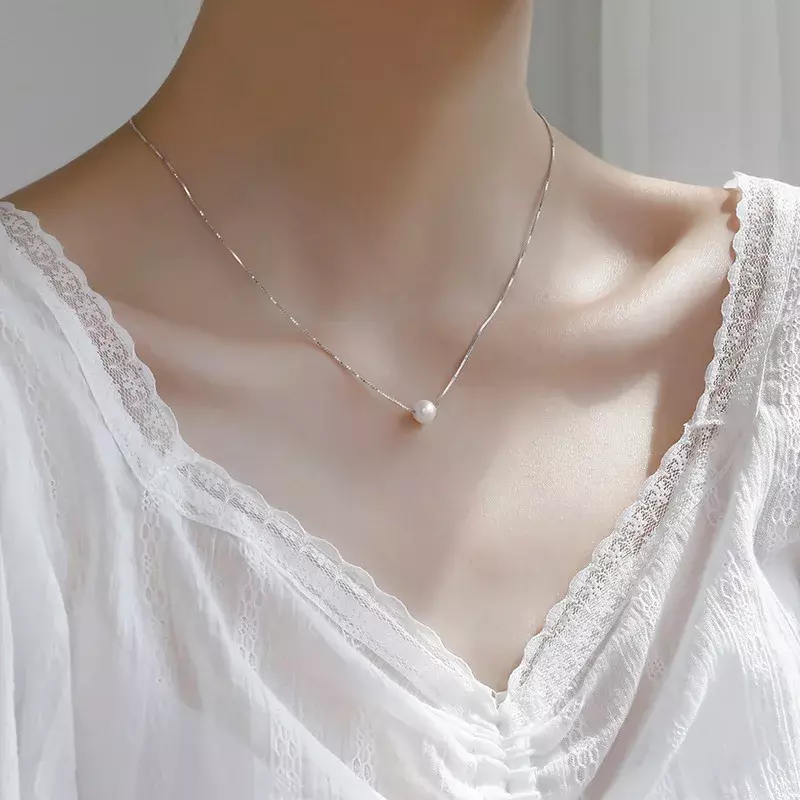 925 srebrny modny naszyjnik elegancka perła wisiorek dla kobiet biżuteria dziewczęca ślubne przyjęcie zaręczynowe codzienne akcesoria